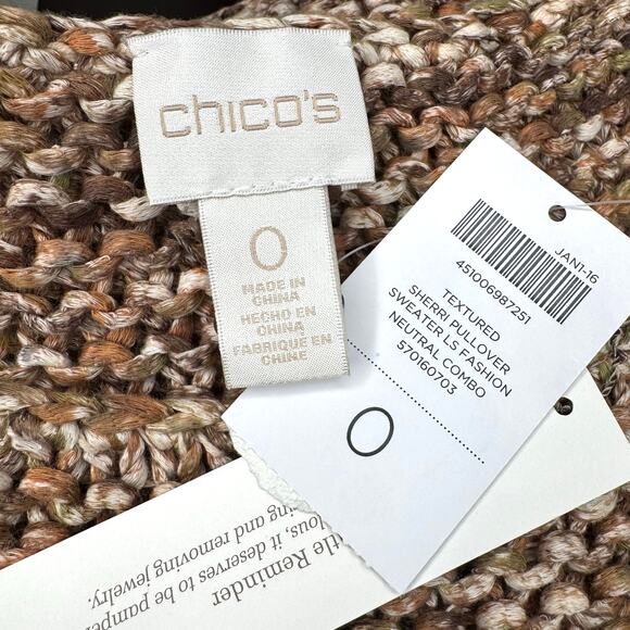 Chicos Autumn Chunky Marled Knit Sweater Size S Brown Textured Neutral Fall Cozy - Picture 8 of 11